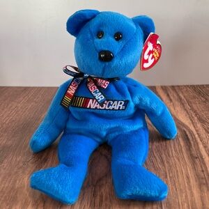 3 FOR $25: Authentic TY Beanie Babies NASCAR Racer the Bear (Blue), 2007. NWT